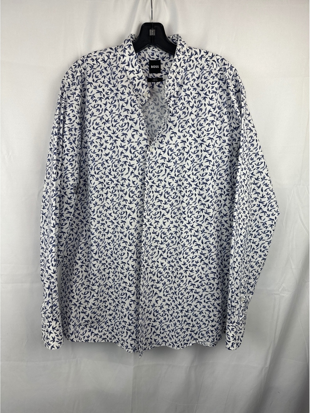 BOSS Slim Fit Men's Dress Mandarin Collar XL White & Blue